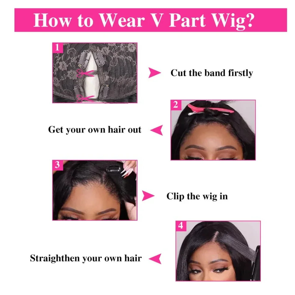 Straight Wig  Glueless  Natural Color No Sew In No Glue No Leave Out V Part Wigs