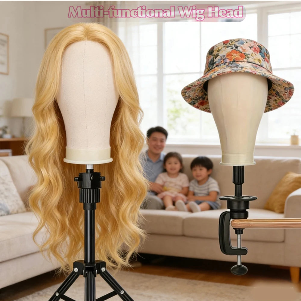 Wig Head Mannequin Head for Wigs, Wig Stand with Head for Hair Styling Practice Display Wigs Making Tripod Stand with T Pins Set
