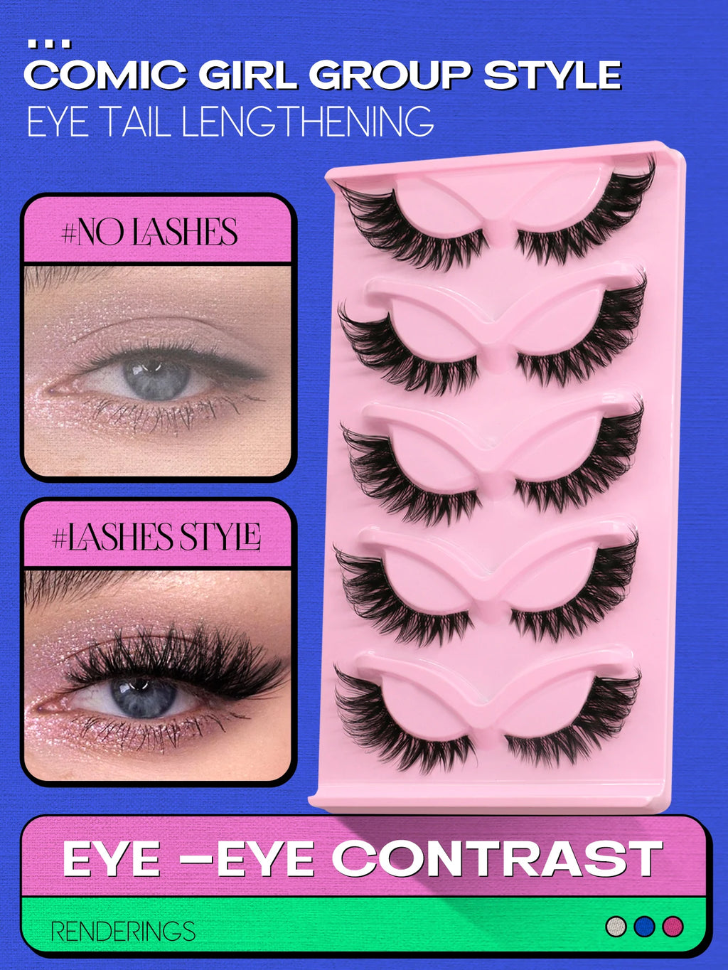 GROINNEYA Cat Eye Lashes Natural long Clear Band Lashes Natural Look Wispy Mink Eyelashes Strip Lashes Cat Eye Lashes