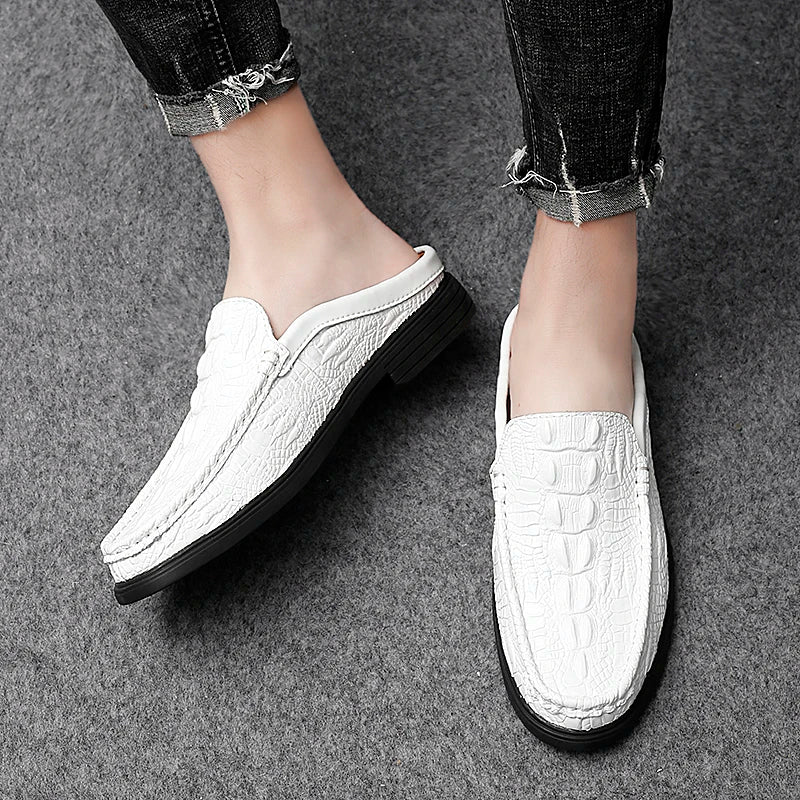 Black Half Shoes for Men Leather Shoes Men Mules Casual Shoes Men Fashion Social Big Size Mocassin Elegantes Walking Shoes