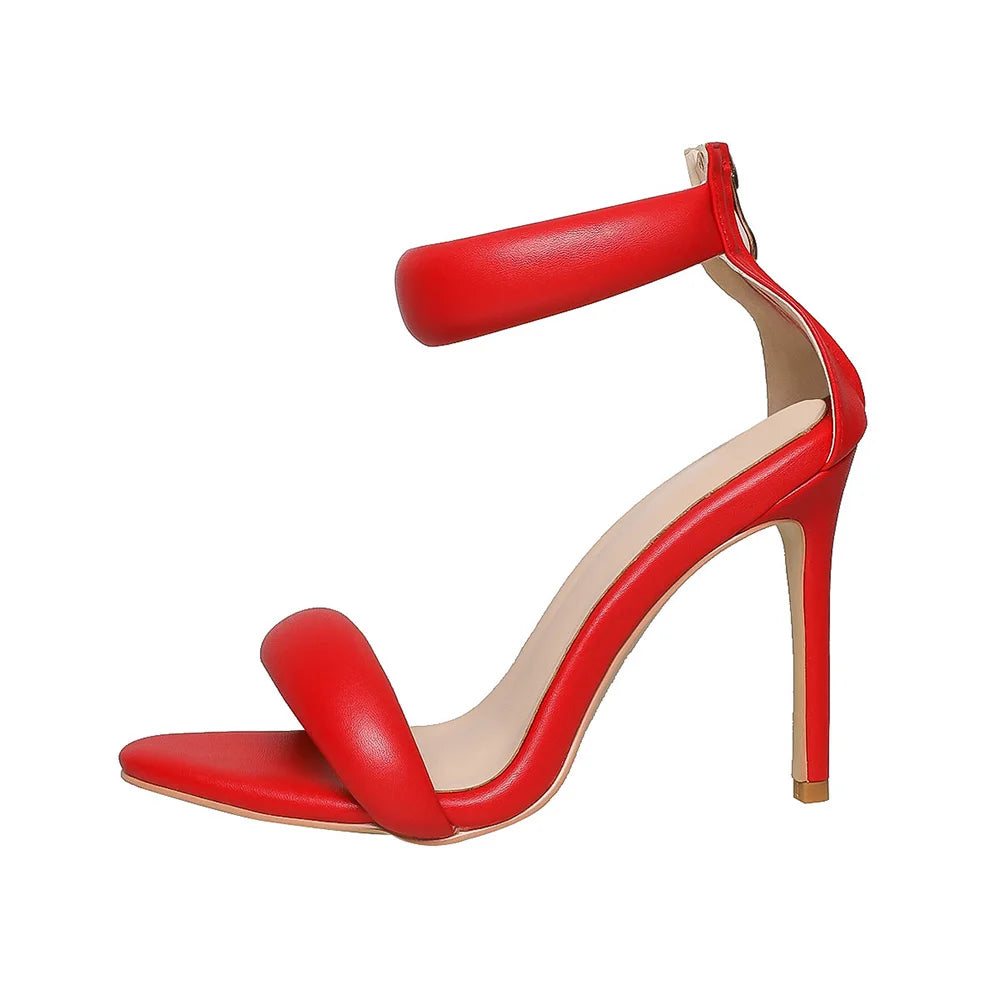 Sandals Women 2025 Concise Style One-strap Sandals for Girls Women Sexy Stiletto Heel Back Zip Cover Heels Summer Sandalias Gold