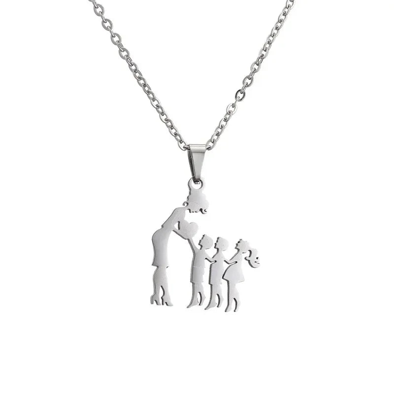 Mom and Daughter Son Silver Color Stainless Steel Chokers Necklaces for Women New Cute Romantic Heart Jewelry Mother's Day Gift