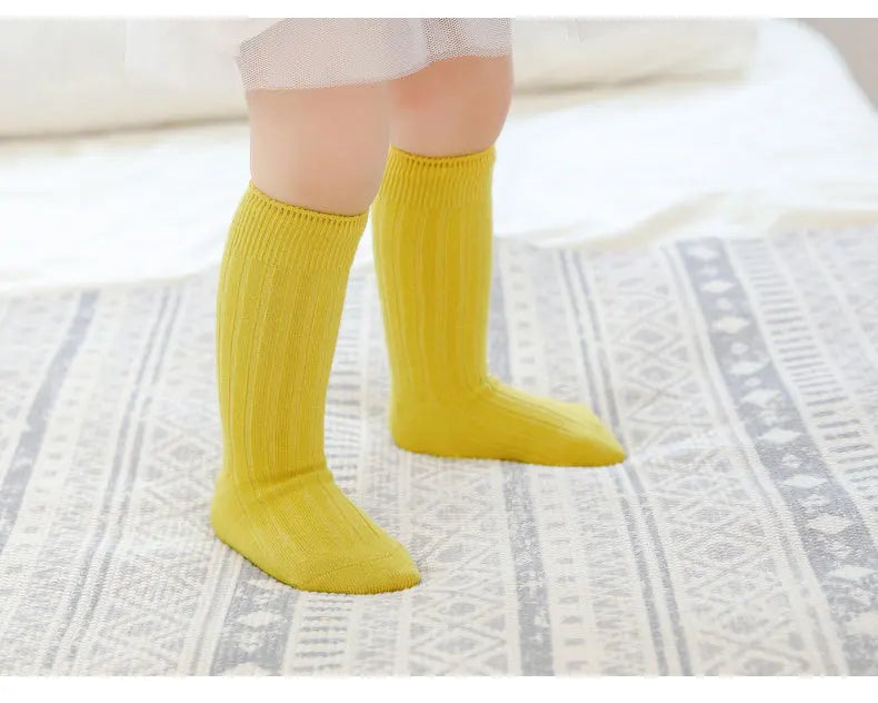 Baby Socks Newborn Kids Infant Girls Boys Knee High Sock Toddler Girl Solid Cotton Stripe Plain Long Sock For 0-3Years Children