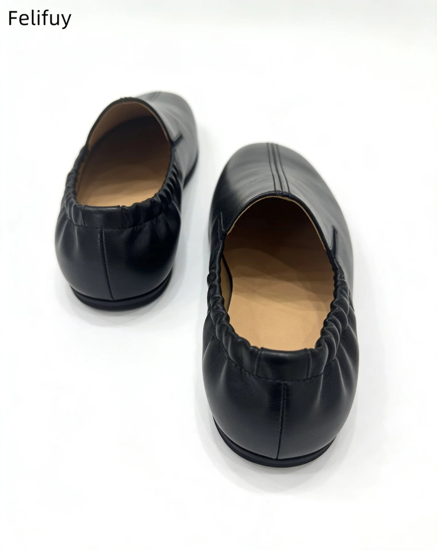 Black Casual Low-Heel Men's Genuine Leather Flat Shoes Korean Style Slip-On Loafers Fashionable Black Business Shoes round Toe