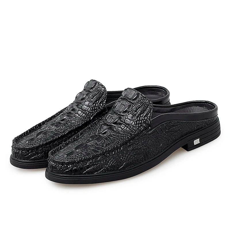 Black Half Shoes for Men Leather Shoes Men Mules Casual Shoes Men Fashion Social Big Size Mocassin Elegantes Walking Shoes