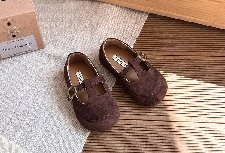 Girls Leather Shoes Toddlers Flats Princess Sweet Little Kids Soft Shoes T-strap Retro Classic Children's Dress Shoes for Party
