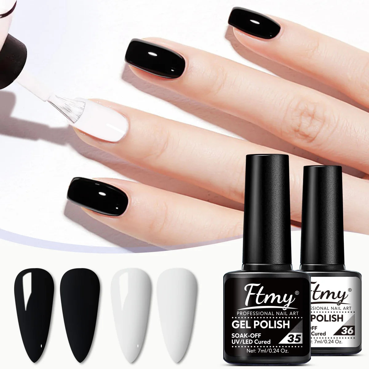 1/2pcs Black & White Gel Nail Polish Set - Long-Lasting, Hypoallergenic UV/LED Soak Off Varnish for DIY Manicures