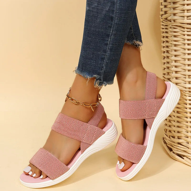 Sandals Elegant Low Heel Women's Orthopedic Shoes Women's Open Toe 2023 Solid Color New Large 25-45 Flat Thick Heel Casual Shoes