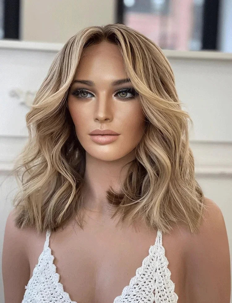 Wig female Synthetic Hair Brown Blonde Highlights Short Bob Shoulder Wigs 13x4 Glueless High Quality Full Enough miku cosplay