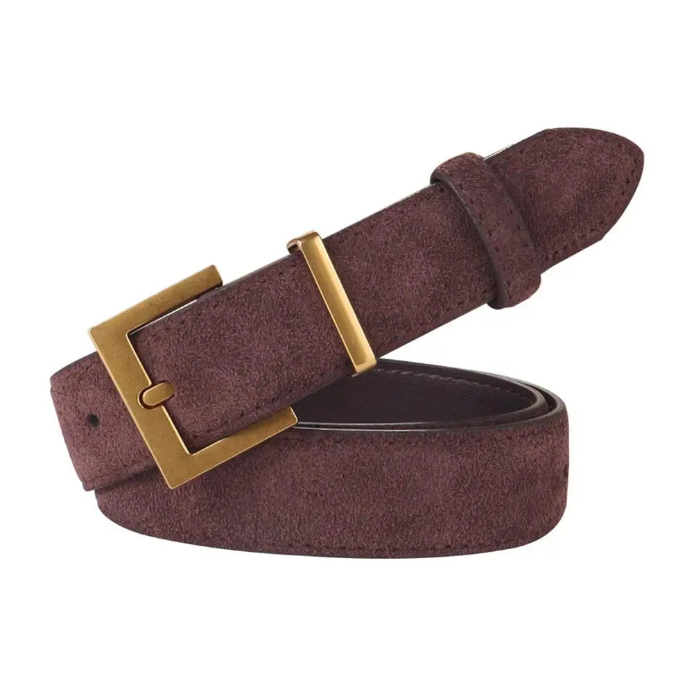 Women Belt Suede Cowhide Genuine Leather Belt 2.8cm Wide Fashion Belts With Metal Buckle Matched For Jeans Dresses Waistband