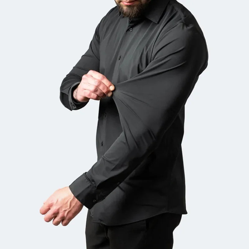 6xl summer black White Oversize men's long-sleeved Dress shirt  High quality elastic force non-iron  business casual
