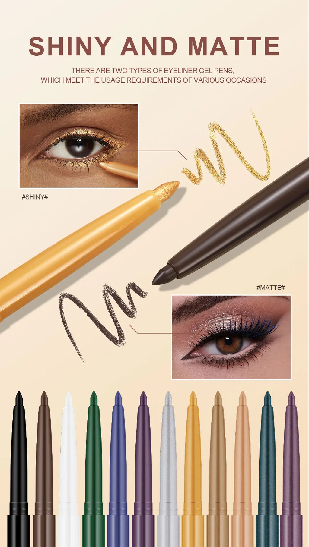 Eyeliner Pen Is Waterproof, Sweat-Proof, and Does Not Smudge, Easy for Beginners to Use, Available in Green, Purple, and Black, Long-Lasting and Does Not Come Off Easily