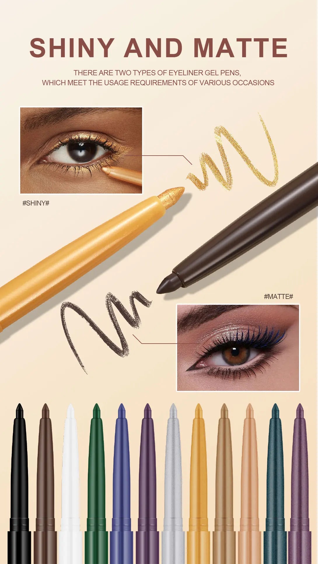 Eyeliner Pen Is Waterproof, Sweat-Proof, and Does Not Smudge, Easy for Beginners to Use, Available in Green, Purple, and Black, Long-Lasting and Does Not Come Off Easily