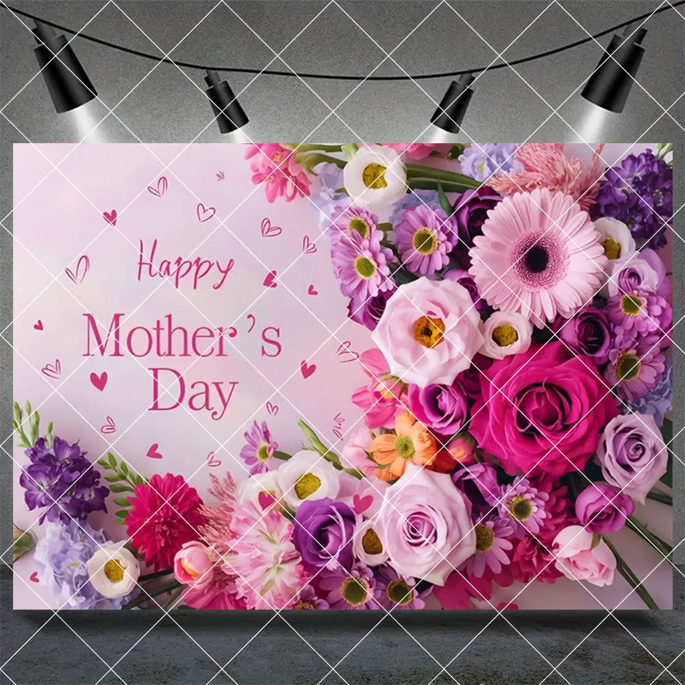 Mother‘s Day Backdrop Pink Floral Wreath Thanks Mom Best Mom Ever Festival Party Decor Decoration Photo Shoot Studio Props