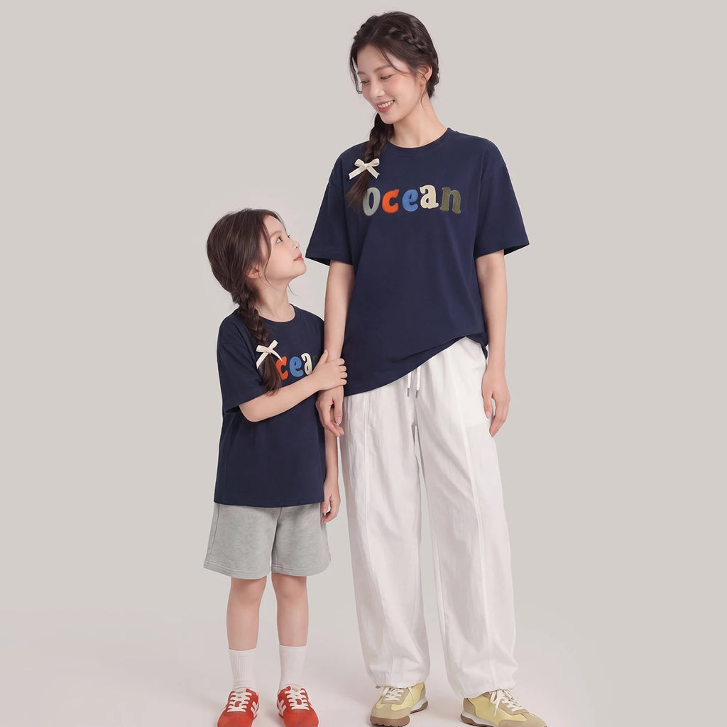 Summer Children's Short Sleeve T-Shirts Family Matching Sets Casual Loose Applique Mother-Daughter Mother-Son Boy And Girl Cloth