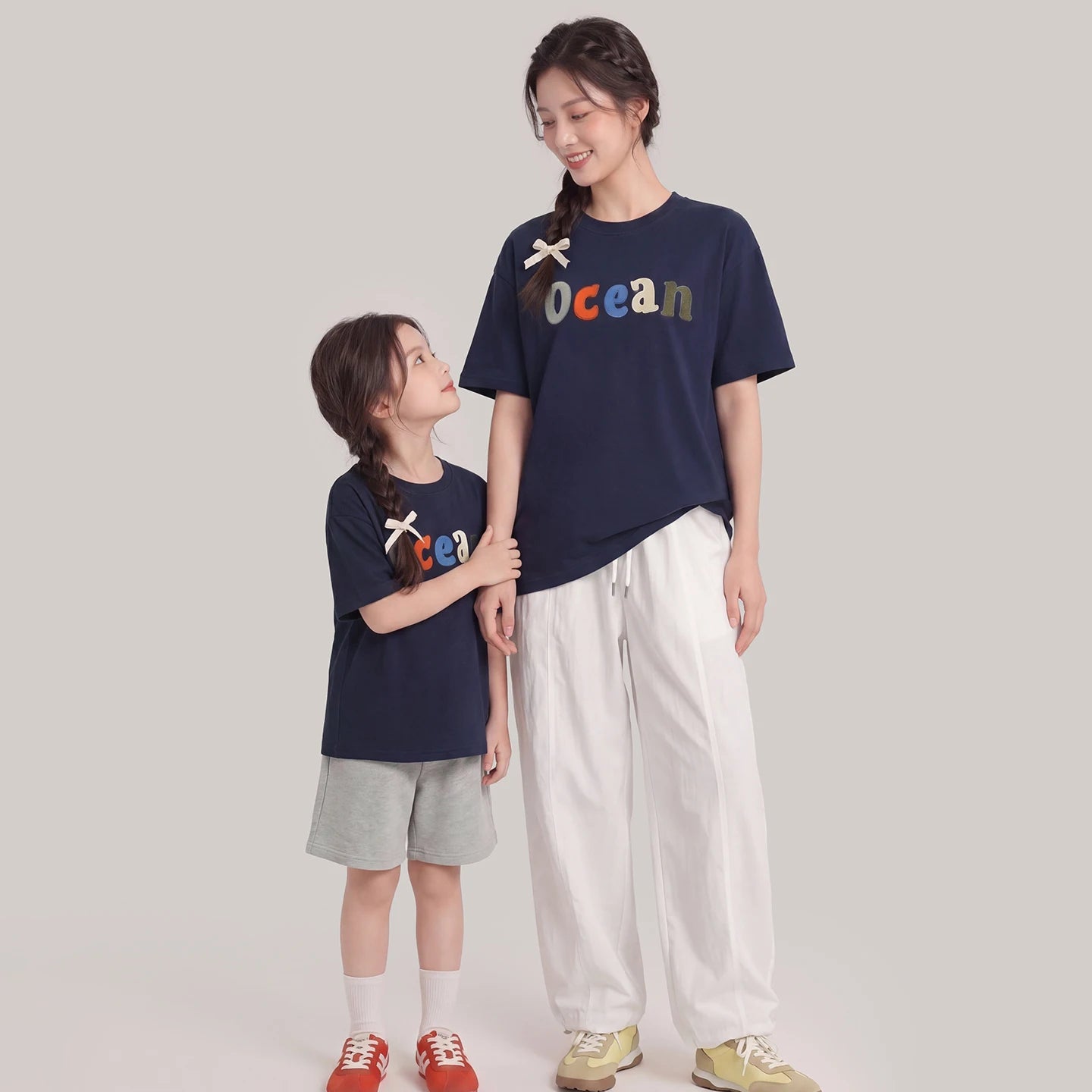Summer Children's Short Sleeve T-Shirts Family Matching Sets Casual Loose Applique Mother-Daughter Mother-Son Boy And Girl Cloth