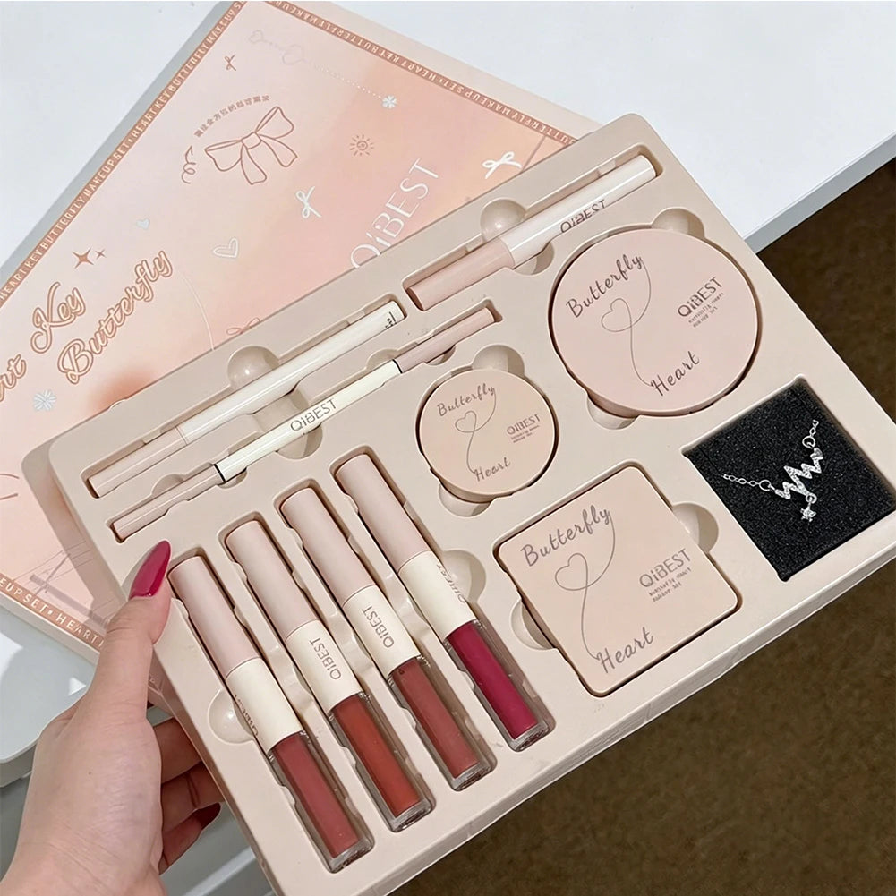 Marie Set de Maquillaje Facial de Regalo — Brillo Labial Doble Punta, Polvo Compacto, Rubor, Sombras, Lápiz de Cejas, Delineador y Aceite Labial