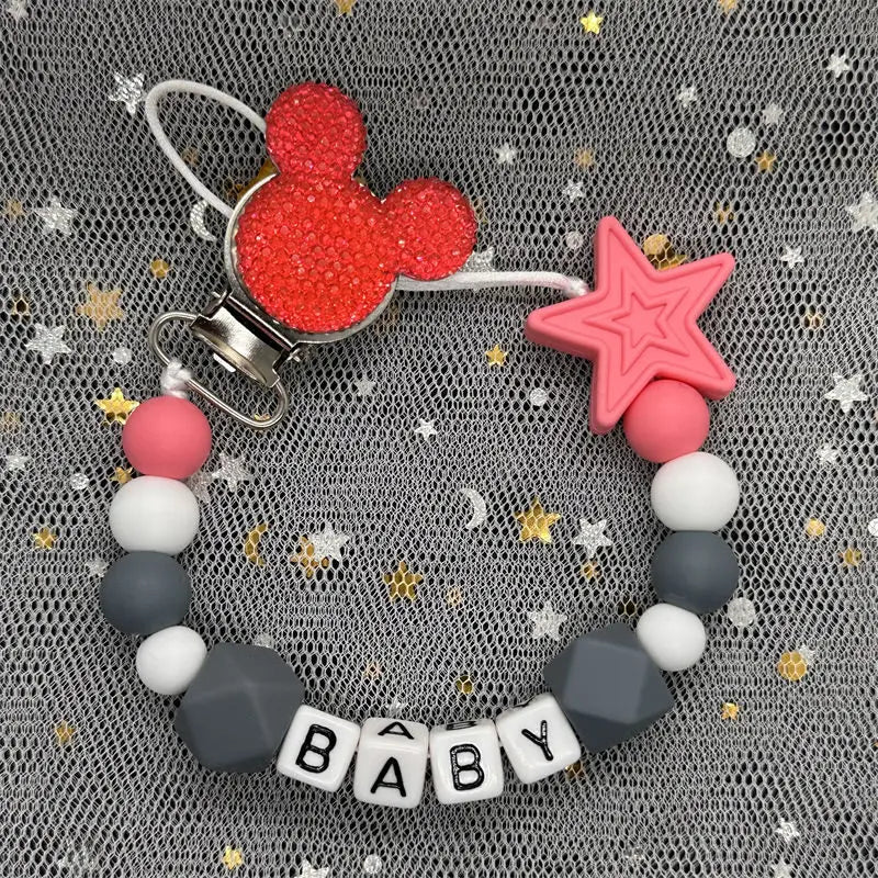 2024 Baby Teether Handmade Personalized Name Pacifier Clips Holder Chains Silicone Pacifier Chain Clips Baby Teething Chain Gift