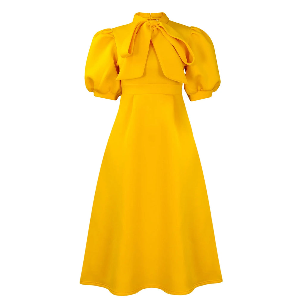 Elegant Party Dresses for Woman 2024 Luxury Bow Collar Short Sleeve High Waisted A Line Pleated Ankle Length Birthday Party Robe