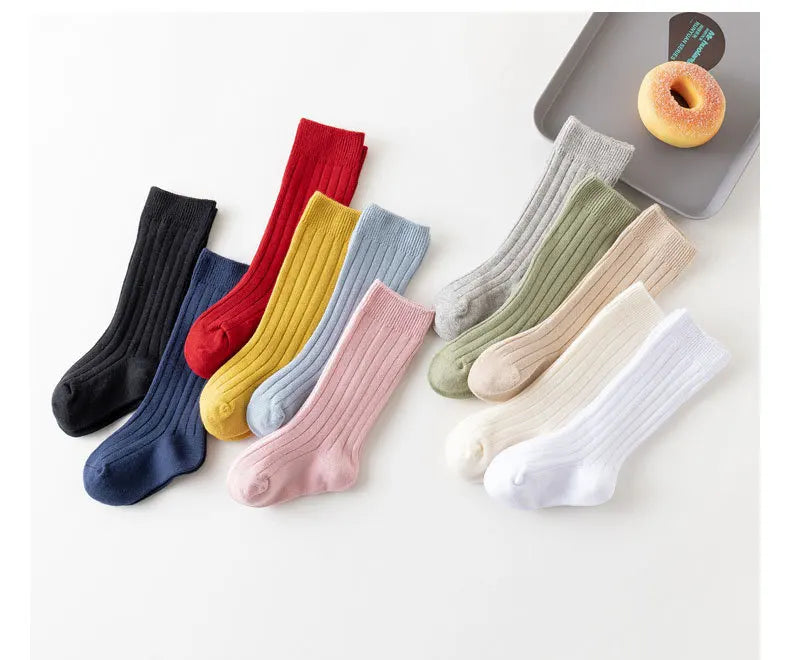 Baby Socks Newborn Kids Infant Girls Boys Knee High Sock Toddler Girl Solid Cotton Stripe Plain Long Sock For 0-3Years Children