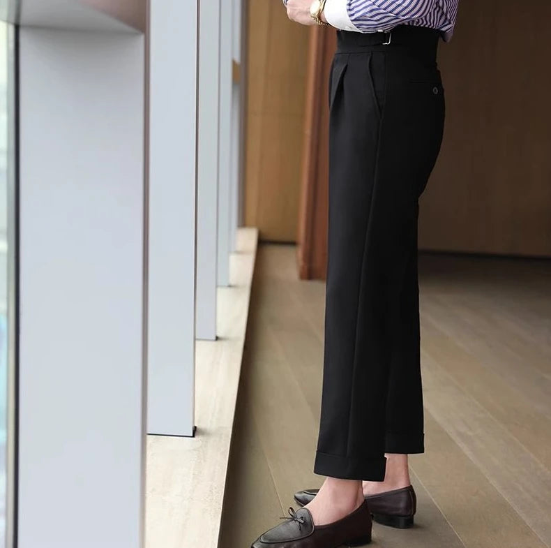 Straight Man Suits Pants Social Tailoring Business High Waist Trousers for Men Summer 2025 Formal New in Work Wear Elegant Up