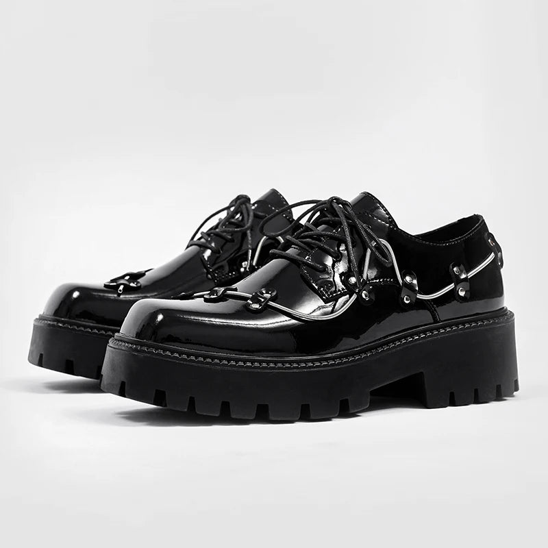 Brand New Black Brogue Shoes Men Classic Platform Oxford Dress Shoes Men Retro Patent Leather Footwear Low-Ankle Party Shoes