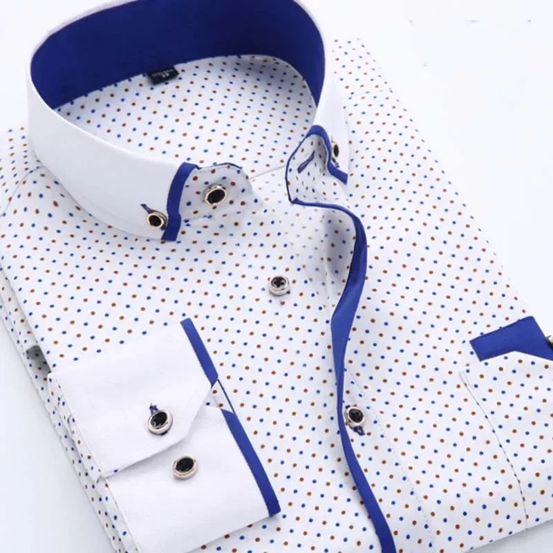 White Big Size 5XL Men Dress Shirt 2026 New Long Sleeve Slim Fit Button Down Collar Good Quality Printed Business Shirts