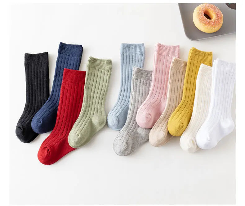 Baby Socks Newborn Kids Infant Girls Boys Knee High Sock Toddler Girl Solid Cotton Stripe Plain Long Sock For 0-3Years Children