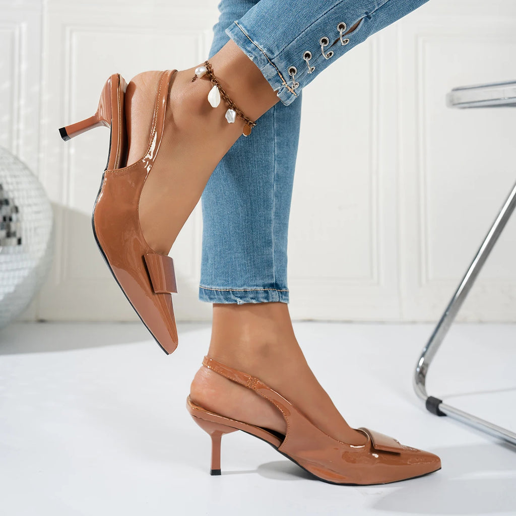Elegant blue fashion hook-top pointed-toe ladies' high-heeled sandals. Summer style elegant hostess dress shoes. Formal shoes.