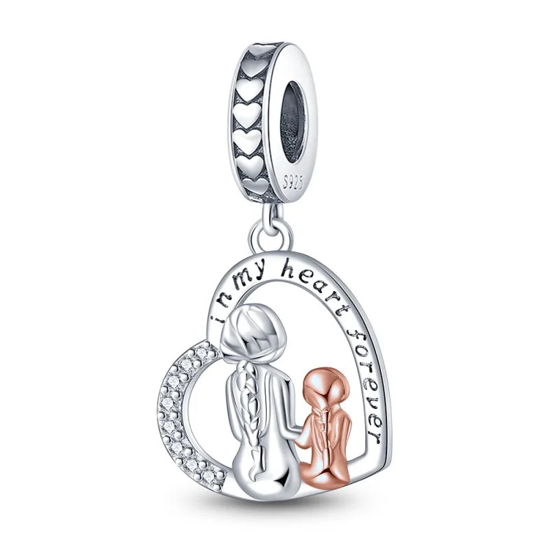 925 Sterling Silver Original Mother Daughter Best Friend Charm Beads DIY Bracelet Necklace Engagement Birthday Jewelry Gift