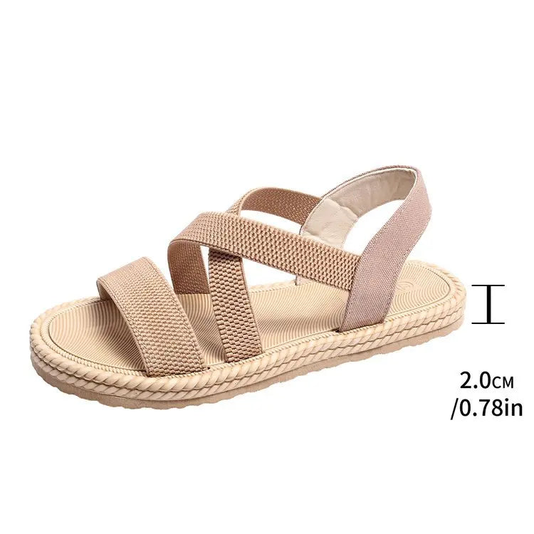 Summer New Flats Sole Women Sandals Fashion Cross Band Plus Size 43 Beach Sandels 2025 Hot Seller Ladies Vacation Zapatillas