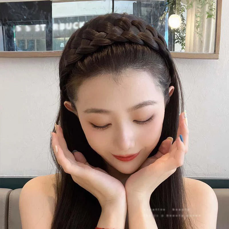 2023 Wig Headbands for Women Wide Fishbone Braids Hairbands Handmade Head Hoop Hair Styling Headwear Accessories Gift