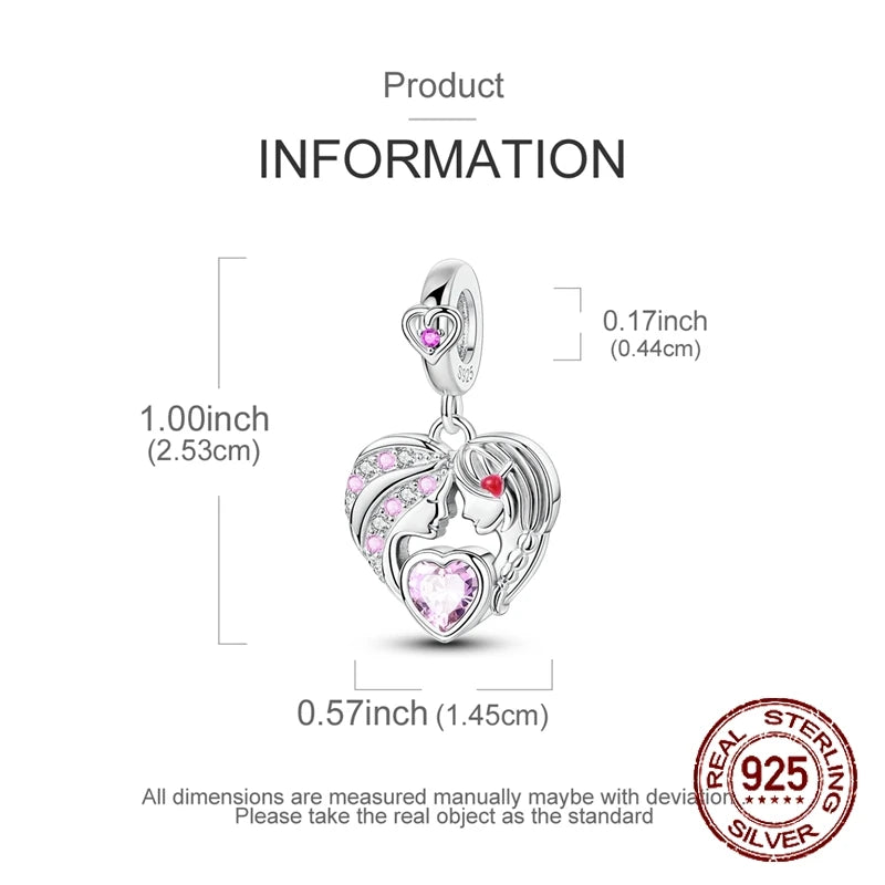 Mother Daughter Love Charms 925 Sterling Silver Family Dangle Pendant Fit Bangle Bracelet Necklace DIY Jewelry