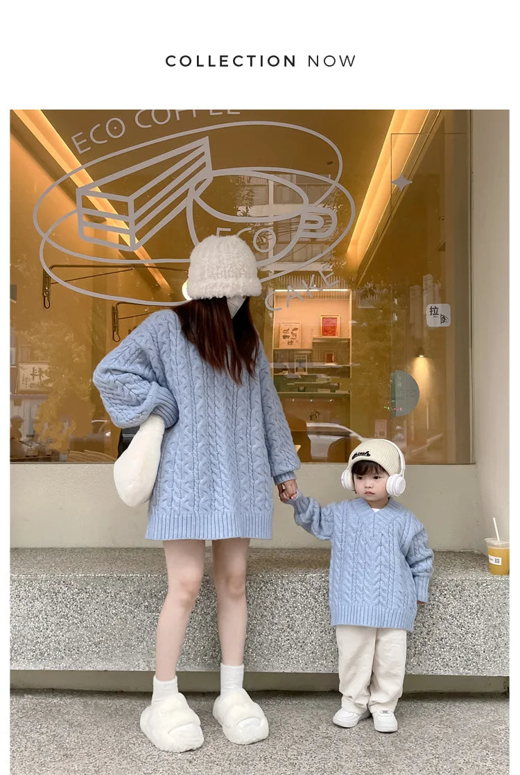 Mother And Daughter Sweater Mom And Son Matching Clothes Equal Korean Fashion Children's Clothing Women Winter Knit Tops Jumper