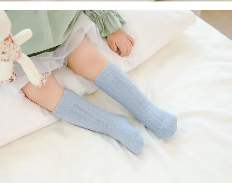 Baby Socks Newborn Kids Infant Girls Boys Knee High Sock Toddler Girl Solid Cotton Stripe Plain Long Sock For 0-3Years Children