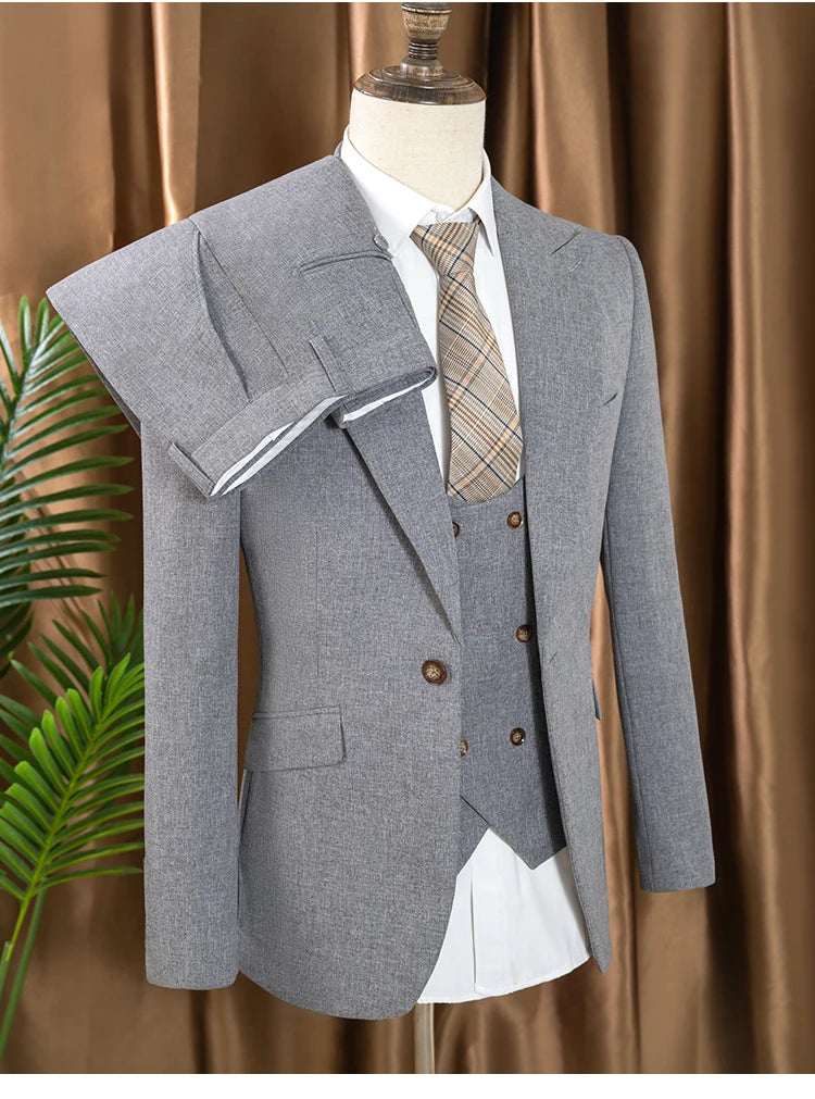 elegant man suits high quality 3 piece （Jacket + vest + pants）slim fit formal office and leisure banquet groom's suit