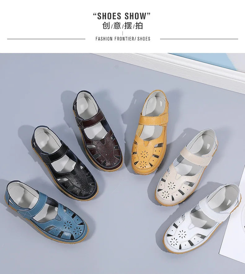 Sandals Summer Breathable Leather Slippers Women Fashion Non-Slip Casual Roman Shoes Ladies Sandals on Sale Off White Shose
