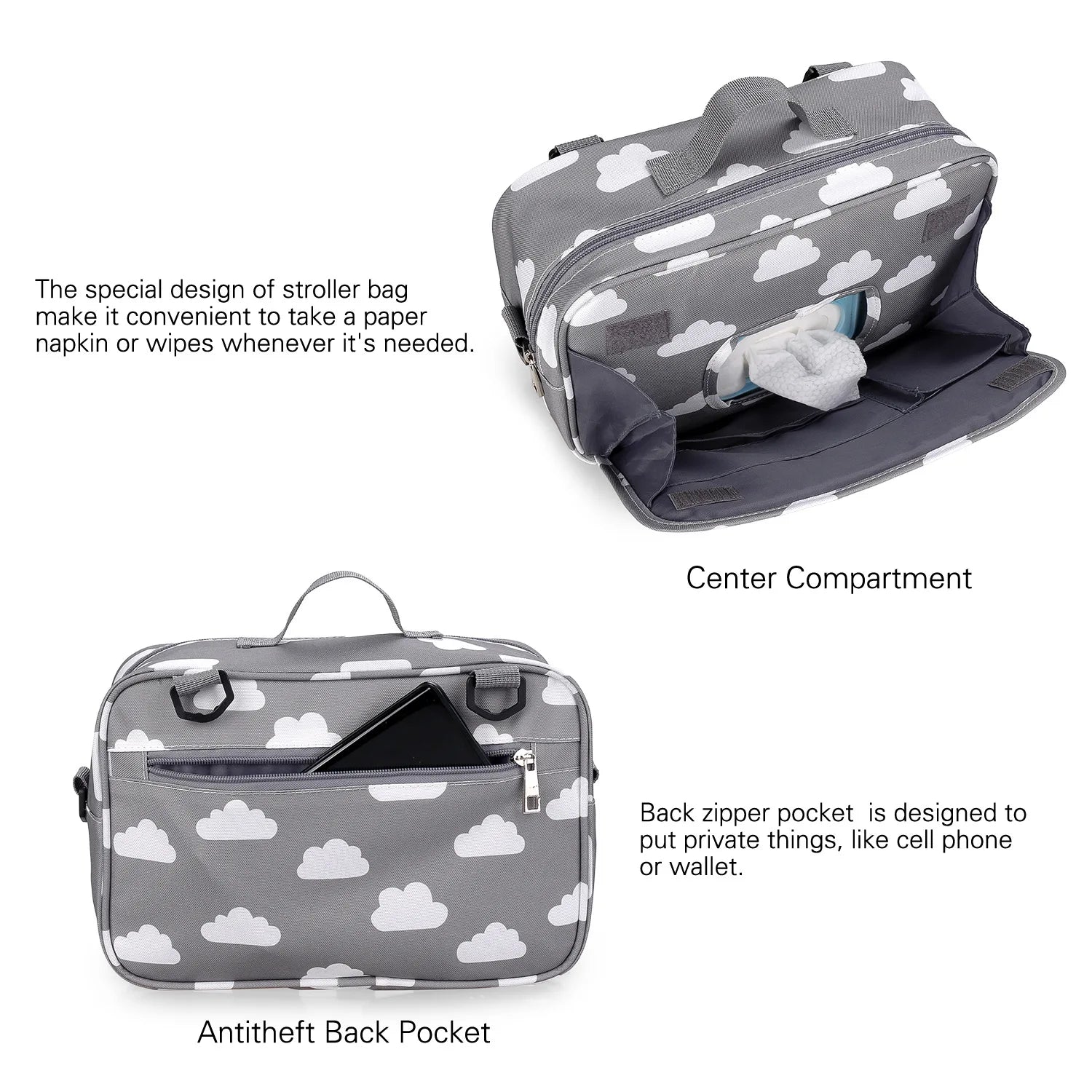 Baby Stroller Bag Waterproof Portable Outing Travel Mummy Bag Multifunction Diaper Bottle Storage Hanging Bag Pram Organizer