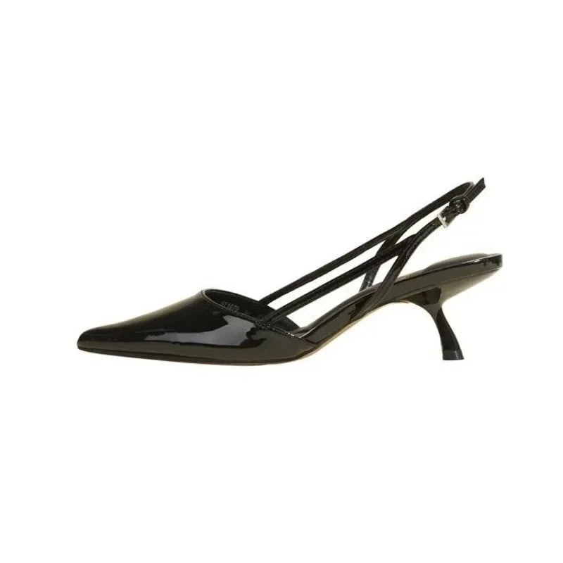 Black Women Pointed Toe Heels Shoes Sandals 2025 Dress Party Fashion Summer Slippers New Walking Flip Flops Pumps Slides