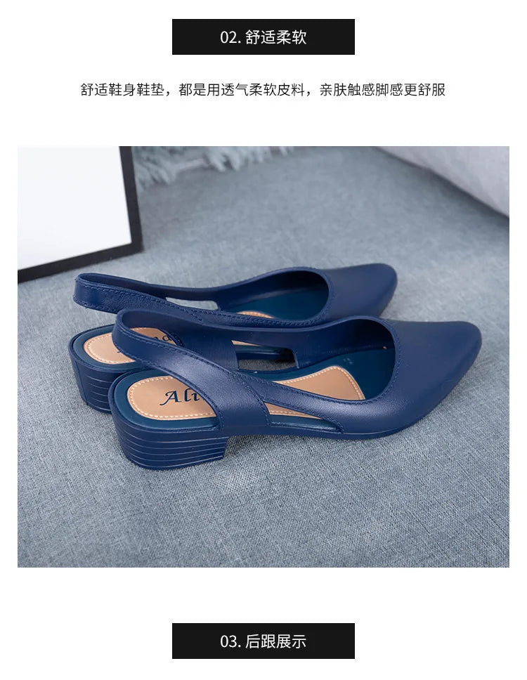Sandals  Fashion New Elegant Women Shallow Mouth Medium Low Heel Non-slip Shoes Breathable Casual Comfortable Jelly Sandals