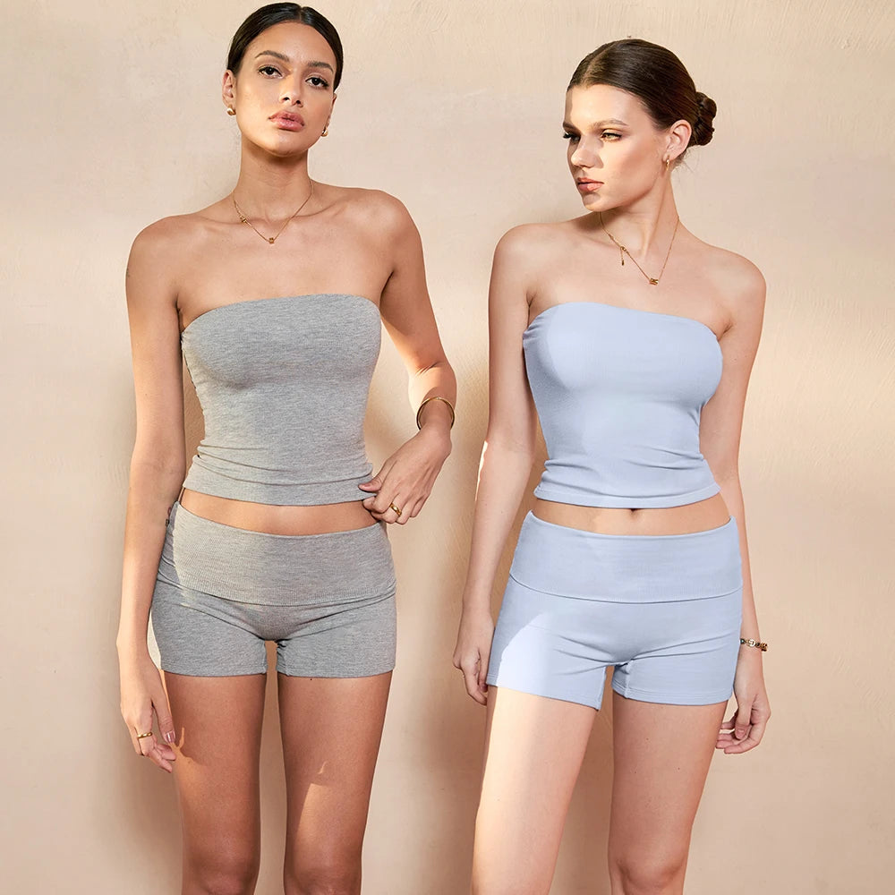 Women Shorts Set 2 Pieces Seamless Yoga Set Workout Tracksuit Bandeau Bra and Sports Suits Summer Fitness Sports Set Women