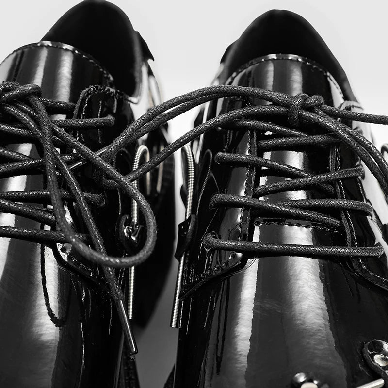 Brand New Black Brogue Shoes Men Classic Platform Oxford Dress Shoes Men Retro Patent Leather Footwear Low-Ankle Party Shoes