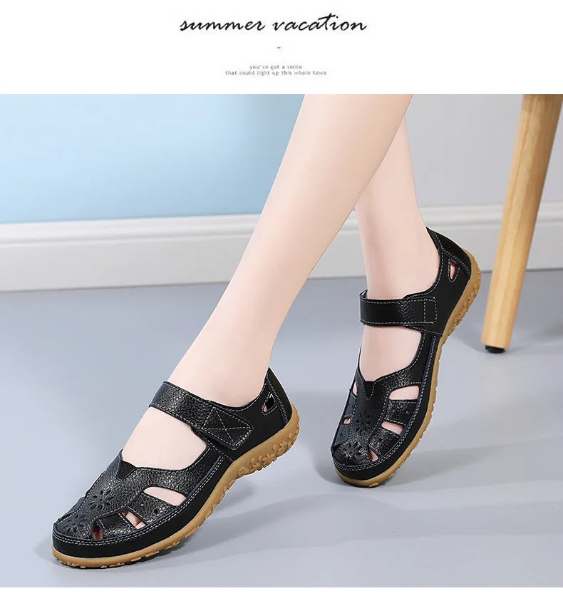 Sandals Summer Breathable Leather Slippers Women Fashion Non-Slip Casual Roman Shoes Ladies Sandals on Sale Off White Shose