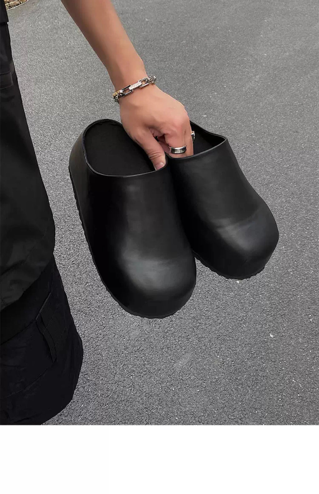 Black Boken leather shoes for men's thick soled design slippers summer new big toe mules shoes outdoor