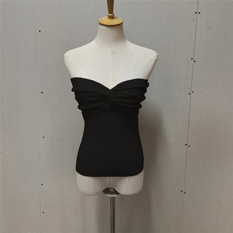 Tossy Knit Tube Tops Women White Strapless Corset Tops Summer Basic Backless Off Shoulder Crop Top Bustier Casual Streetwear