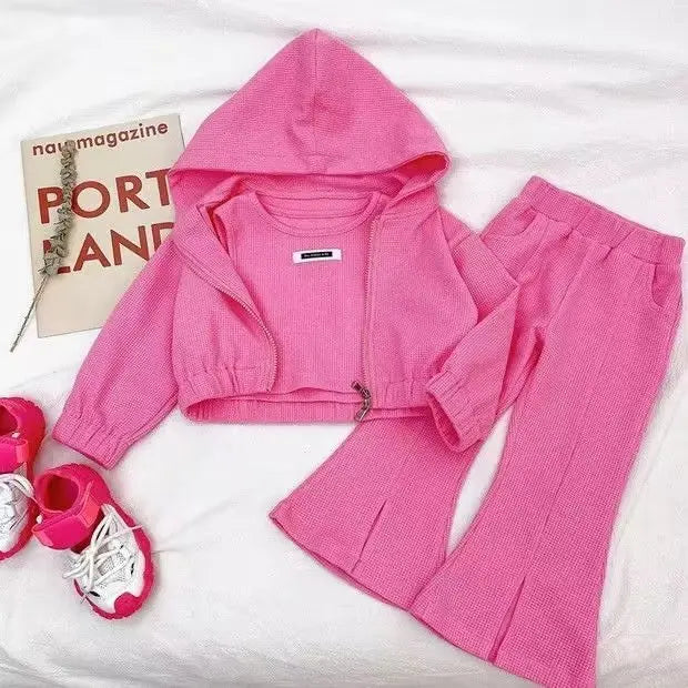 Girls Clothing Sets Toddler Baby Girls Clothes 3Pcs Outfit Kids Suit Clothes Knit Tops +Flared Pants+Coat Comfortable