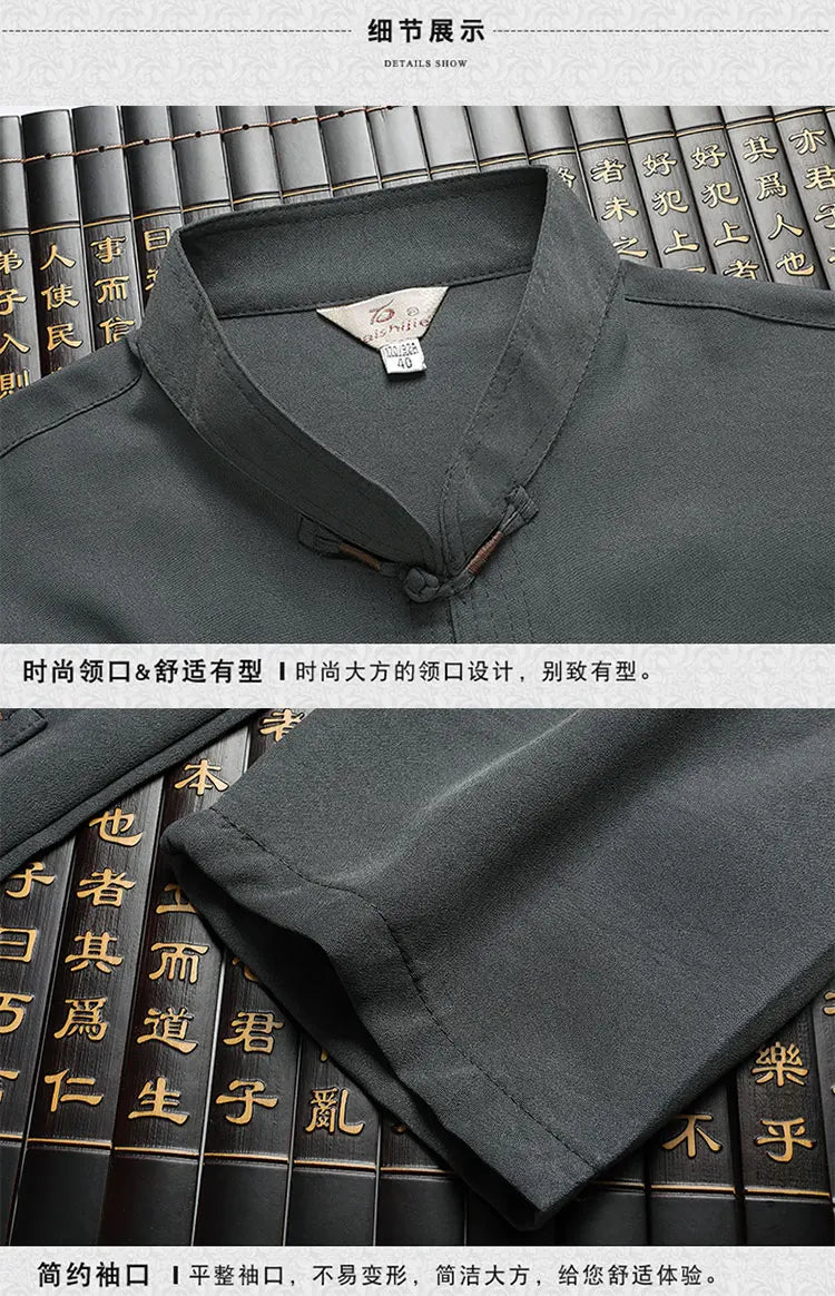 Tang Suit (top + Pants) Men's Middle-aged and Elderly Father Long Sleeve Old Man Clothes Grandpa Wear Chinese Style Tai Chi Suit