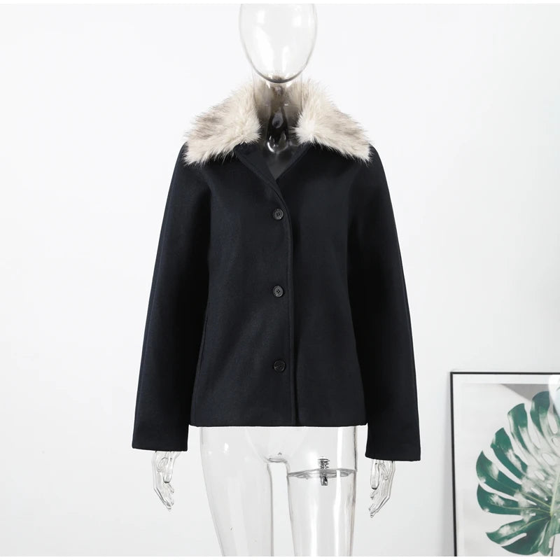Chic Fur Collar Hooded Women's Cotton Jacket Solid Zipper Slim Waist Pocket Warm Thick Coat 2025 Autumn Winter Lady New Outwear