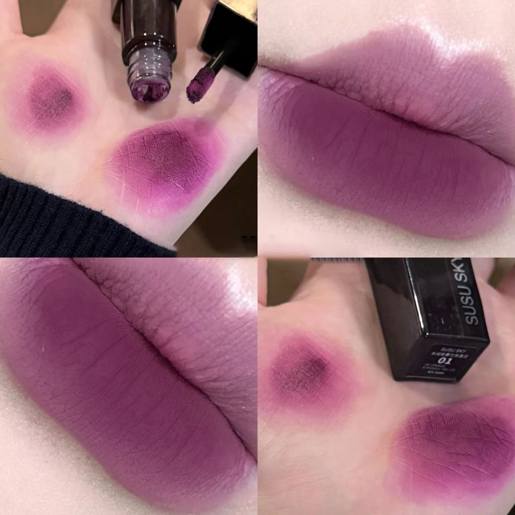 Waterproof Punk Gothic Matte Black Lipstick Purple Lipgloss Makeup Mousse Lip Mud Dark Red Brown Lipstick Non-stick Cup Lip Tint