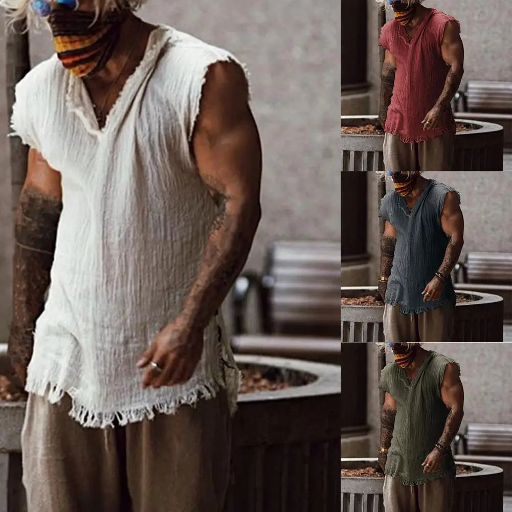 Stylish Men Tank Top  Solid Color Simple Tank Top  Breathable V Neck Summer Vest